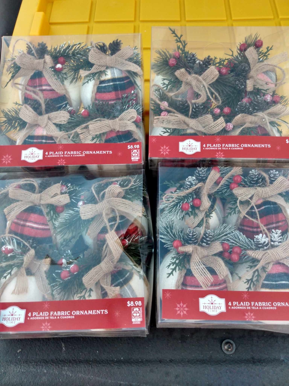 Holiday Time Red & Green Plaid Fabric Ornaments with Burlap Bows (16-Pack)